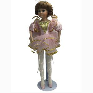 Lovely Porcelain Ballerina Doll in her Pretty Pink Dress & Pointe Ballet Shoes